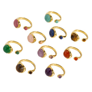 Bague Classique Ronde En Acier Inoxydable Avec Double Pierre Naturelle, Imperméable Et Anti-Ternissement, Couleur Or, Pour Femme. h5 Image5