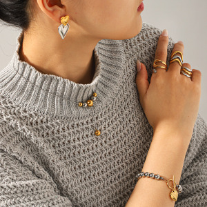 Ensemble Collier Et Pendentif En Acier Inoxydable Étanche Couleur Or, Motif Cœur h5 Image4
