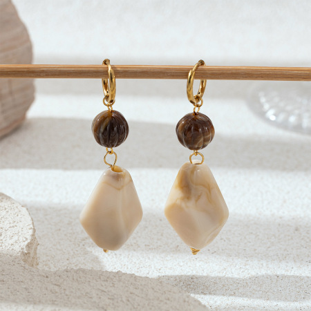Boucles d'oreilles pendantes pour femme, style ethnique, en acier inoxydable doré, imperméables, ornées de perles en forme d'ailes (1 paire). 2