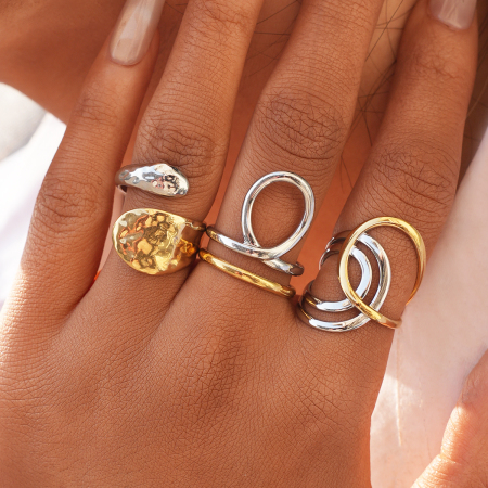 Bague tendance quotidienne de forme irrégulière, imperméable et anti-ternissement, en acier inoxydable doré 2