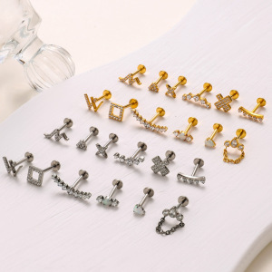Boucles D'Oreilles Piercing Rectangulaires Pour Femmes, En Alliage De Titane Astm F136, Couleur Or, Avec Zircon. h5 Image5