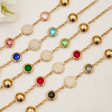 Ensembles de bijoux pour femmes en verre rond coloré, acier inoxydable, étanches, couleur or