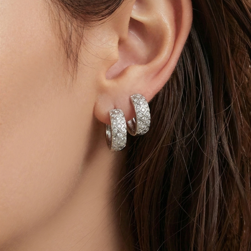 Boucles D'Oreilles Créoles Pour Femmes En Acier Inoxydable Doré, Imperméables Et Anti-Ternissement, Ornées De Zircon, En Forme De Losange Brillant. h5Image6
