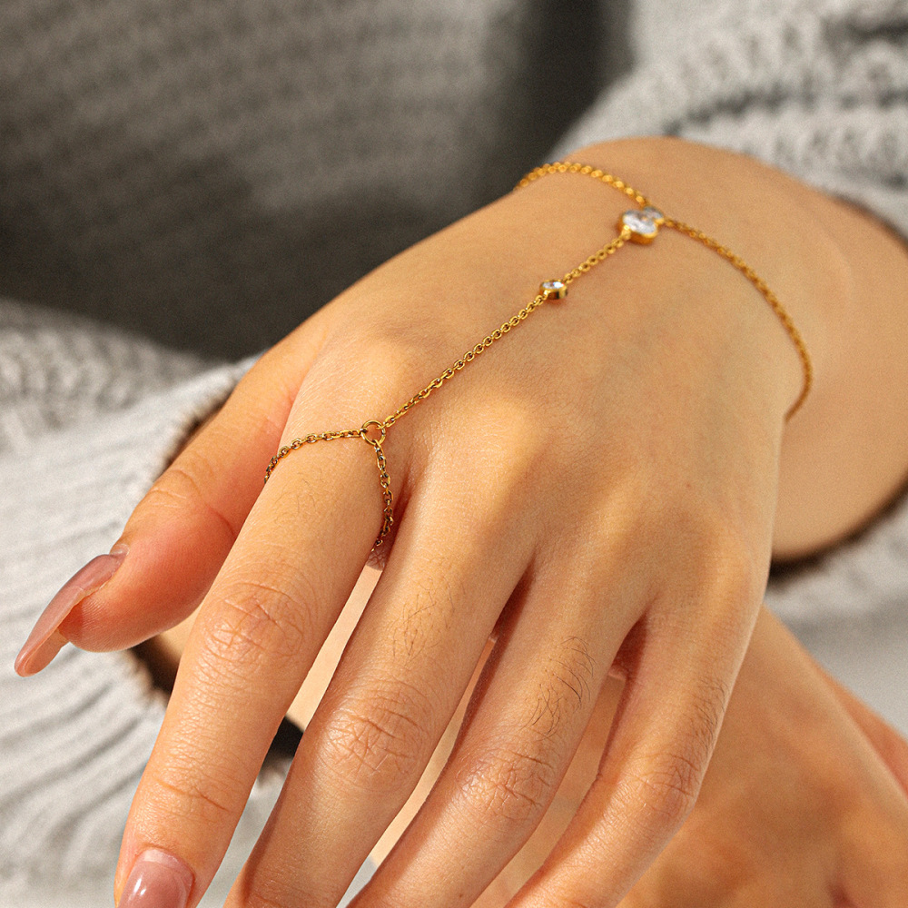 Bracelet Chaîne Simple Pour Femme, En Acier Inoxydable, Étanche, Couleur Or, Avec Zircon. Image4