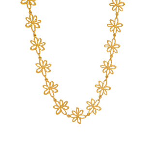 Ensembles De Colliers Pour Femmes En Acier Inoxydable Martelé À Motif Floral, Imperméables Et Anti-Ternissement, Couleur Or h5