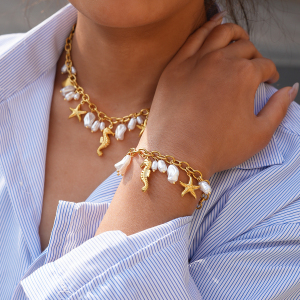 Ensembles De Colliers Pour Femmes En Acier Inoxydable Couleur Or, Étanches Et Anti-Ternissement, De La Série Marine h5 Image4