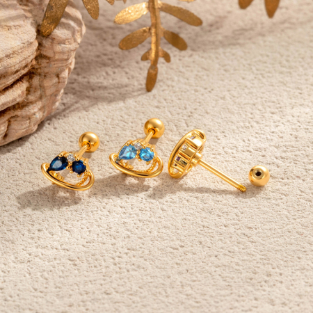 Boucles d'oreilles piercing femme irrégulières en zircon couleur cuivre doré, imperméables et anti-ternissement 2