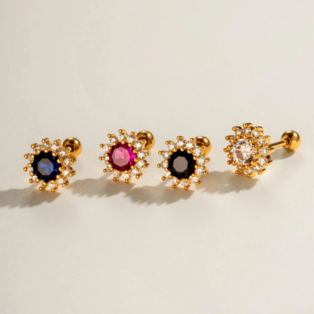 Boucles d'oreilles piercing pour femme, exquises, annulaires, couleur cuivre doré, ornées de zircon.