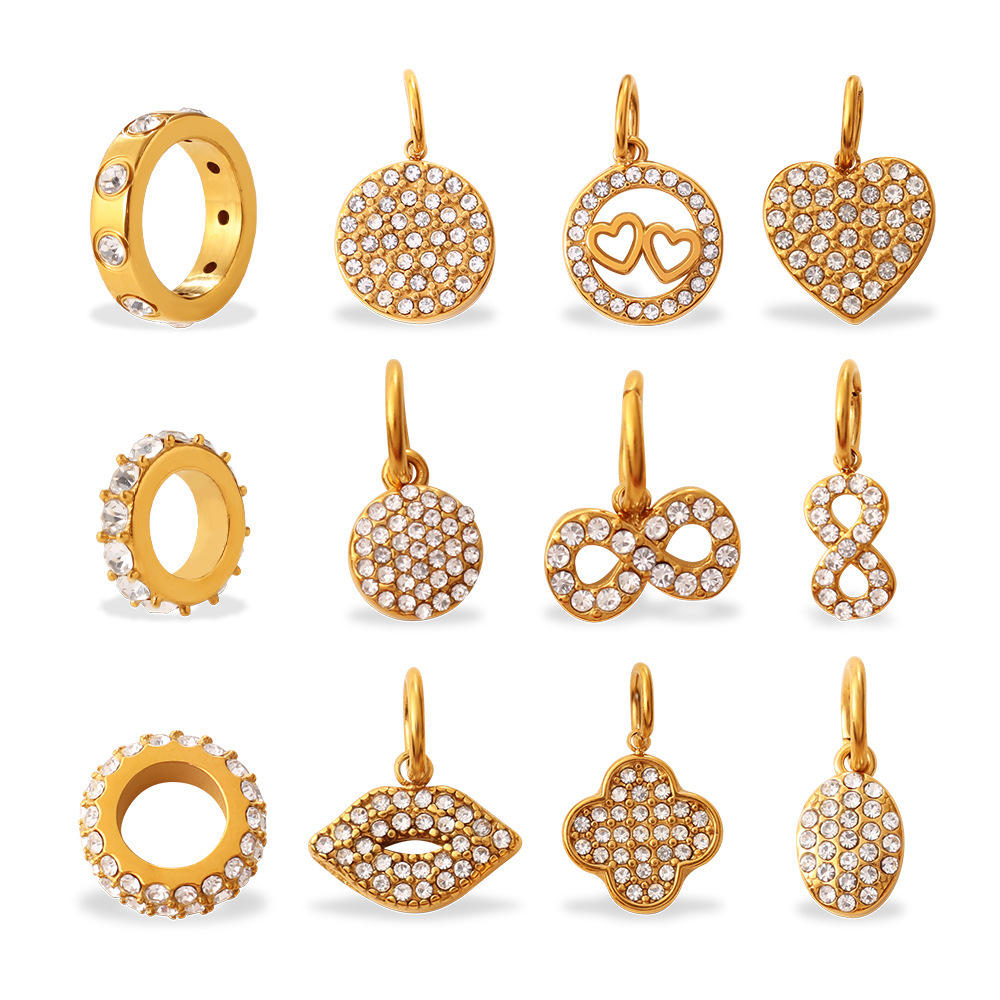 Pendentif Unisexe Simple Series Daily Shape Irregular Circle En Acier Inoxydable Étanche Couleur Or Avec Strass Image4