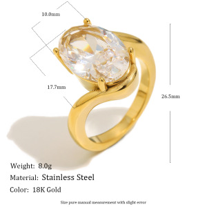 Bague Étanche En Acier Inoxydable Et Zircon Ellipse h5