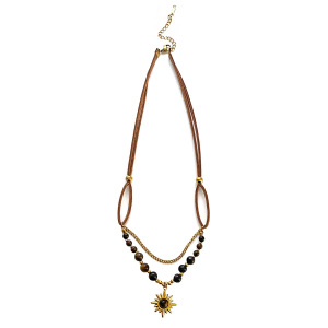 Collier À Plusieurs Rangs En Acier Inoxydable Doré, Imperméable Et Orné De Pierres Naturelles, En Forme De Soleil h5