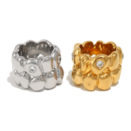 Bague imposante en acier inoxydable et zircon de forme irrégulière, étanche. 2