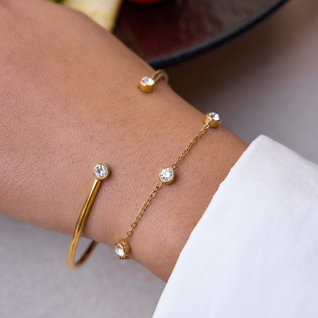 Ensembles de bracelets pour femmes en acier inoxydable léger, étanche, couleur or et zircon. 2