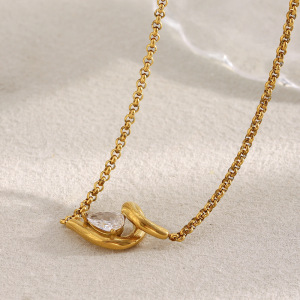 Collier Pendentif Simple En Acier Inoxydable Étanche Couleur Or Et Zircon h5 Image4
