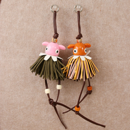 Porte-clés de sac pour femme en PU à pompon rétro de dessin animé de luxe 2