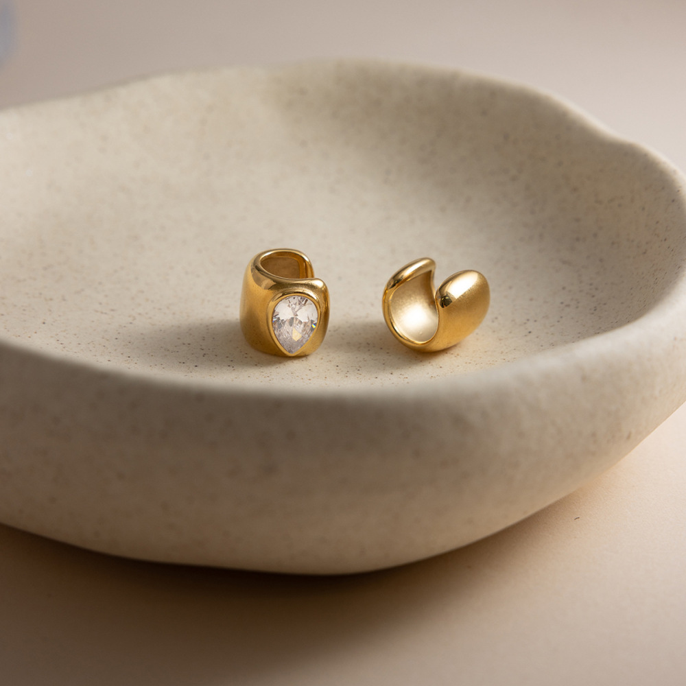 Manchette D'Oreilles Femme En Acier Inoxydable, Ornée D'Un Zircon En Forme De Goutte, Étanche, Couleur Or Image6