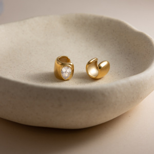 Manchette D'Oreilles Femme En Acier Inoxydable, Ornée D'Un Zircon En Forme De Goutte, Étanche, Couleur Or h5 Image6
