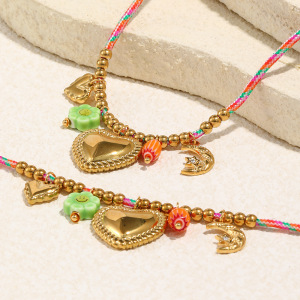Collier En Acier Inoxydable Imperméable Avec Pendentif Cœur Et Cordon En Coton Coloré h5 Image3