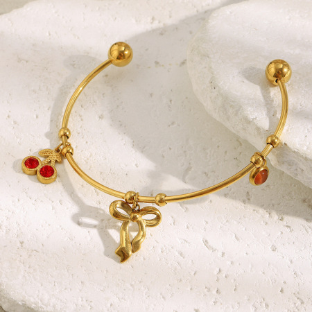 Bracelet manchette en acier inoxydable étanche couleur or avec nœud papillon 2