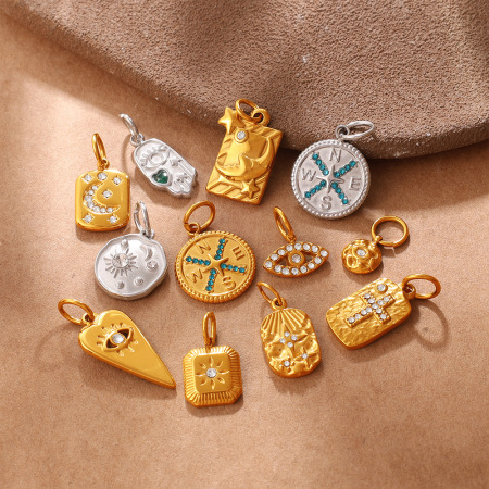 Pendentif unisexe Simple Series Daily Devil's Eye, forme irrégulière, soleil, étoile, lune, acier inoxydable, couleur or, strass, étanche 2