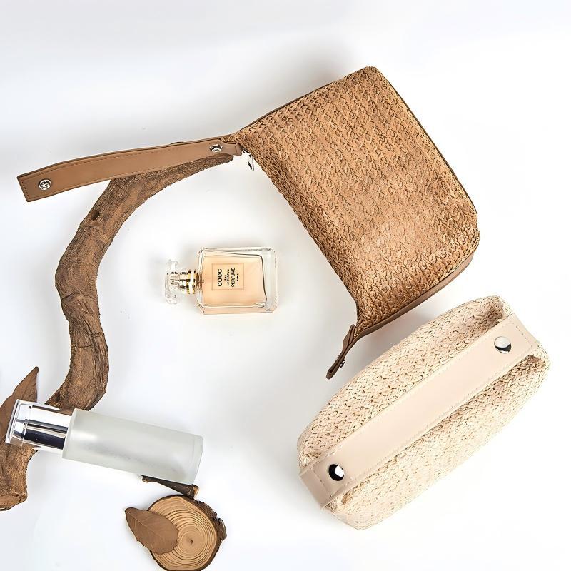 Trousses À Maquillage Simples En Raphia Tissé De Grande Capacité Pour Femmes h5Image4