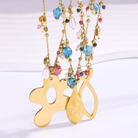 Colliers pendentifs pour femmes en acier inoxydable, pierre naturelle, étanche, couleur or
