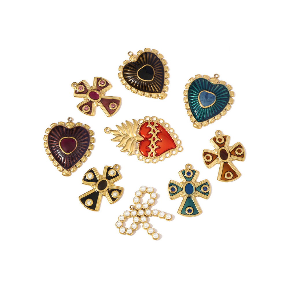 Pendentifs Pour Femmes En Forme De Croix Vintage, En Acier Titane, Étanches Et Anti-Ternissement, Couleur Or Image5
