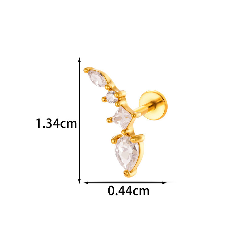 Boucles D'Oreilles Piercing Pour Femme, Style Géométrique Simple, En Acier Inoxydable, Étanches, Couleur Or, Avec Zircon. Image2