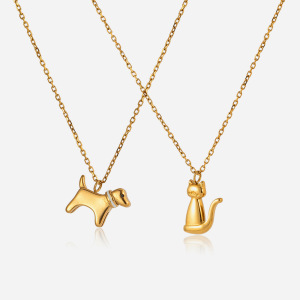 Colliers Pendentifs Pour Femmes, Motif Chaton Et Chiot Mignon, En Acier Inoxydable, Étanches Et Anti-Ternissement, Couleur Or h5 Image7