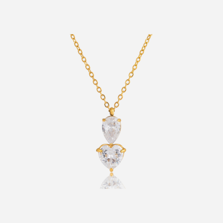 Colliers pendentifs pour femmes en acier inoxydable, couleur or, ornés de zircon en forme de goutte et de cœur, aux détails raffinés