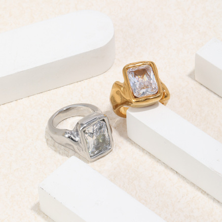 Bague étanche en acier inoxydable et zircon carré