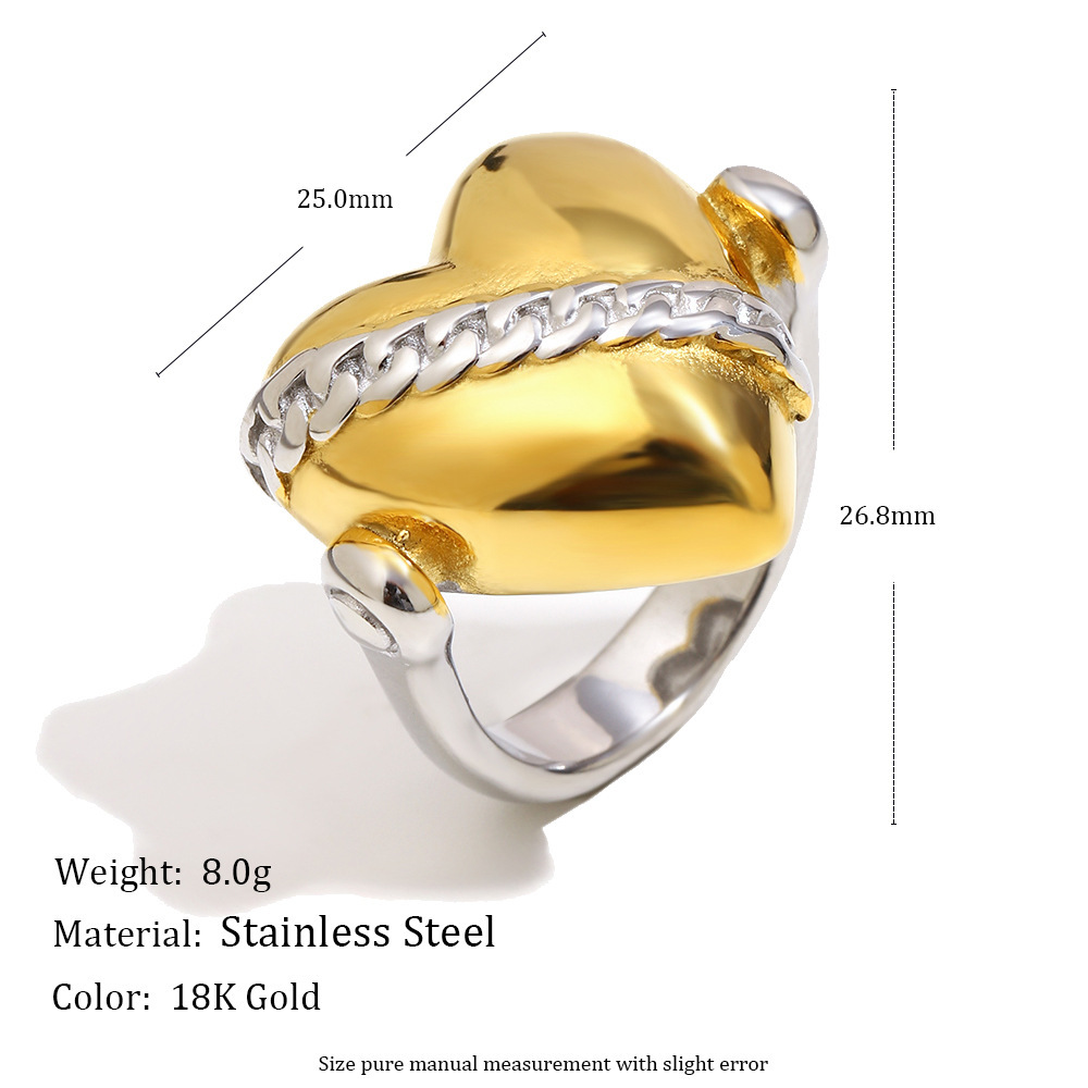 Bague En Forme De Cœur, Étanche, En Acier Inoxydable Doré Et Argenté Image4