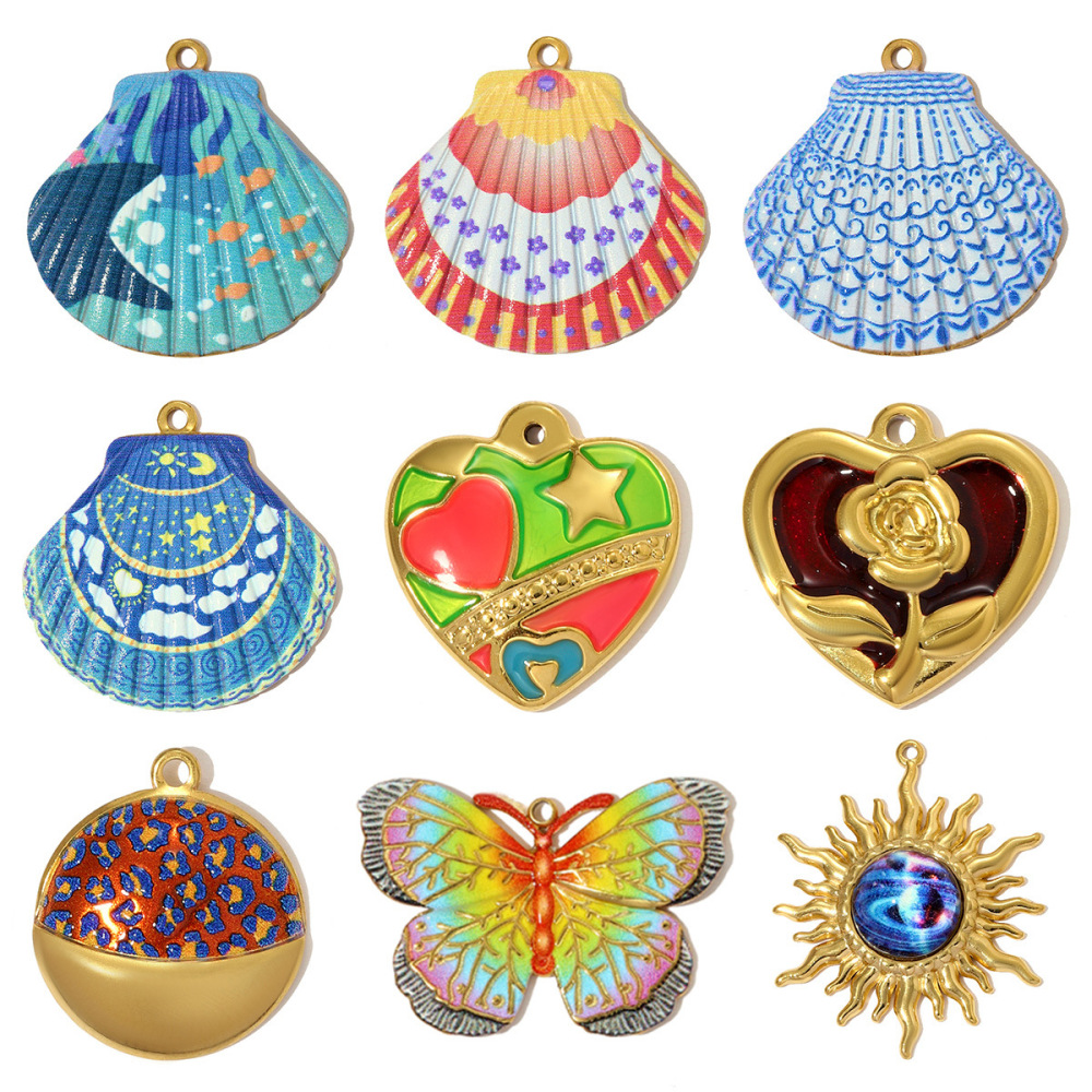 Pendentifs Pour Femmes En Acier Titane Couleur Or Et Coquillage Coloré Image6