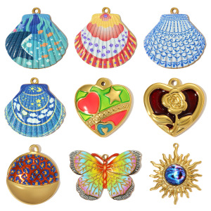 Pendentifs Pour Femmes En Acier Titane Couleur Or Et Coquillage Coloré h5 Image6
