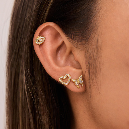 Boucles d'oreilles puces pour femmes, en acier inoxydable doré, imperméables et anti-ternissement, ornées d'un œil de diable exquis 2