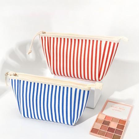 Trousses à maquillage pour femmes en toile à rayures simples