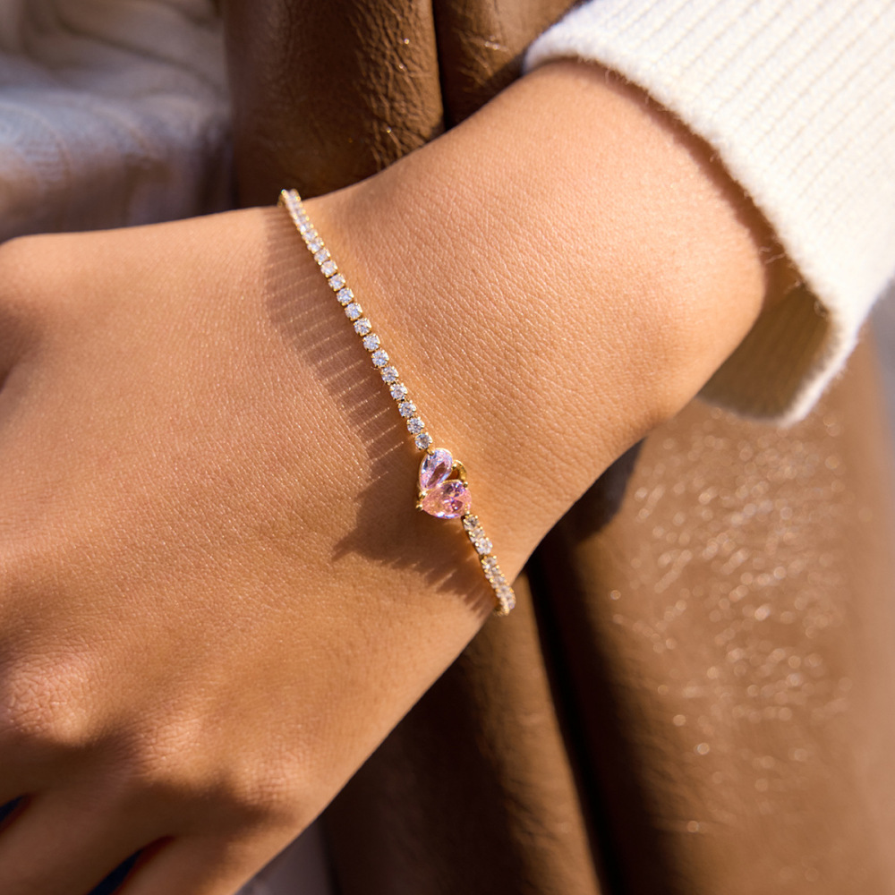 Bracelets À Breloques Sophistiqués En Forme De Cœur, En Acier Inoxydable, Étanches, Couleur Or, Avec Zircon, Pour Femmes h5Image4