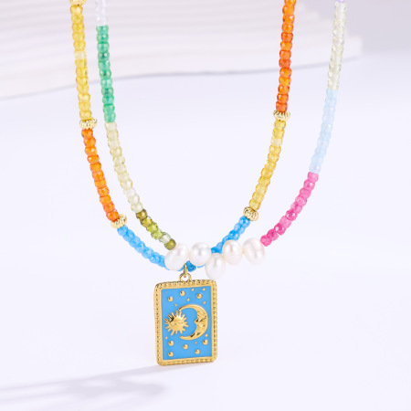 Colliers de perles pour femmes, ornés de pierres naturelles colorées et de couleur or