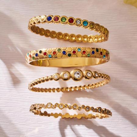 Bracelet jonc pour femme en acier inoxydable doré avec cercle de zircon brillant, imperméable et anti-ternissement