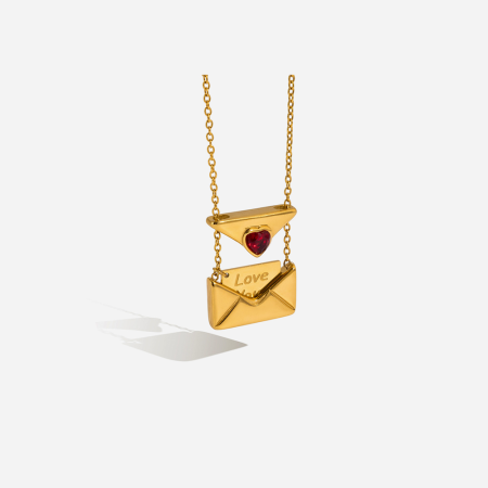 Colliers pendentifs pour femmes en acier inoxydable, couleur or, avec lettre d'amour romantique et zircon.