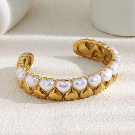 Bracelet manchette en acier inoxydable étanche couleur or en forme de cœur