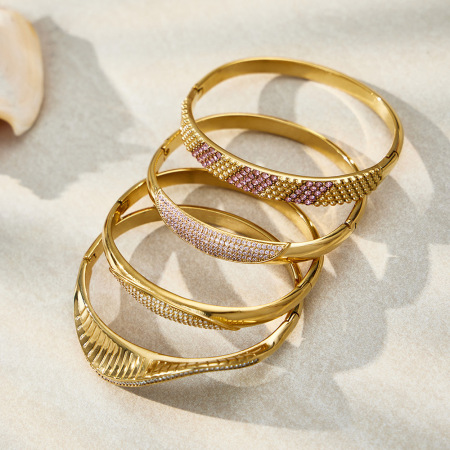 Bracelets pour femmes en acier inoxydable doré uni brillant, imperméables et anti-ternissement