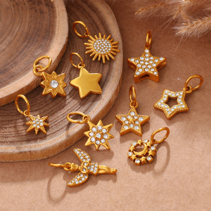 Pendentif Unisexe Simple Series Daily Sun Star Moon En Acier Inoxydable Étanche Couleur Or Avec Strass h5 Image3