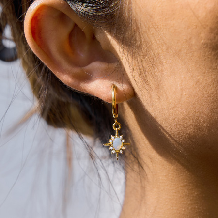 Boucles d'oreilles pendantes pour femmes Shimmering Star en acier inoxydable, imperméables et anti-ternissement, couleur or 2