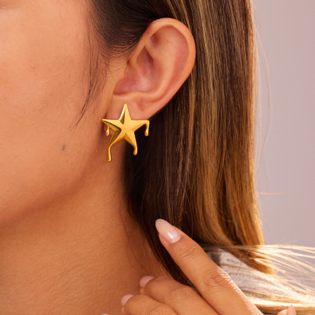 Boucles d'oreilles puces pour femmes, style rétro, forme irrégulière en étoile, en acier inoxydable, couleur or, collection classique