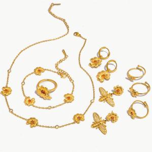 Ensembles De Bijoux Pour Femmes En Acier Inoxydable Doré, Imperméables Et Anti-Ternissement, Ornés De Zircon Orange Et De Pierres Fines. h5 Image8