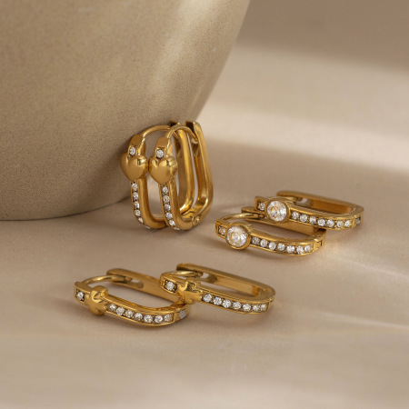 Boucles d'oreilles créoles sophistiquées pour femmes, en acier inoxydable, imperméables et anti-ternissement, couleur or.