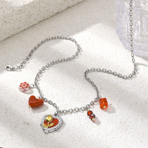 Collier Pendentif En Acier Inoxydable Étanche En Forme De Cœur Et De Fleur Rose, Couleurs Assorties h5 Image3
