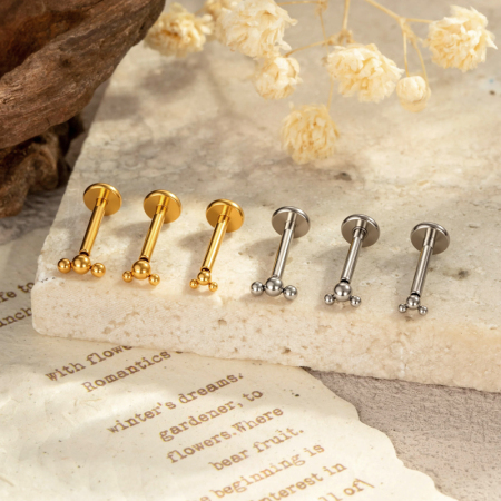 Boucles d'oreilles piercing pour femmes, en alliage de titane couleur or, modèle Simple Ball ASTM F136