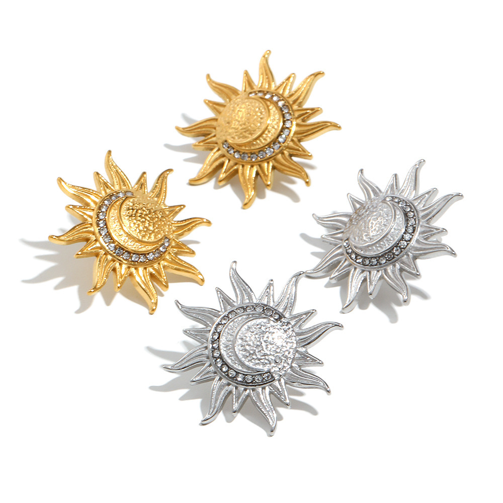 Boucles D'Oreilles Clous En Acier Inoxydable Imperméables En Forme De Soleil Image4